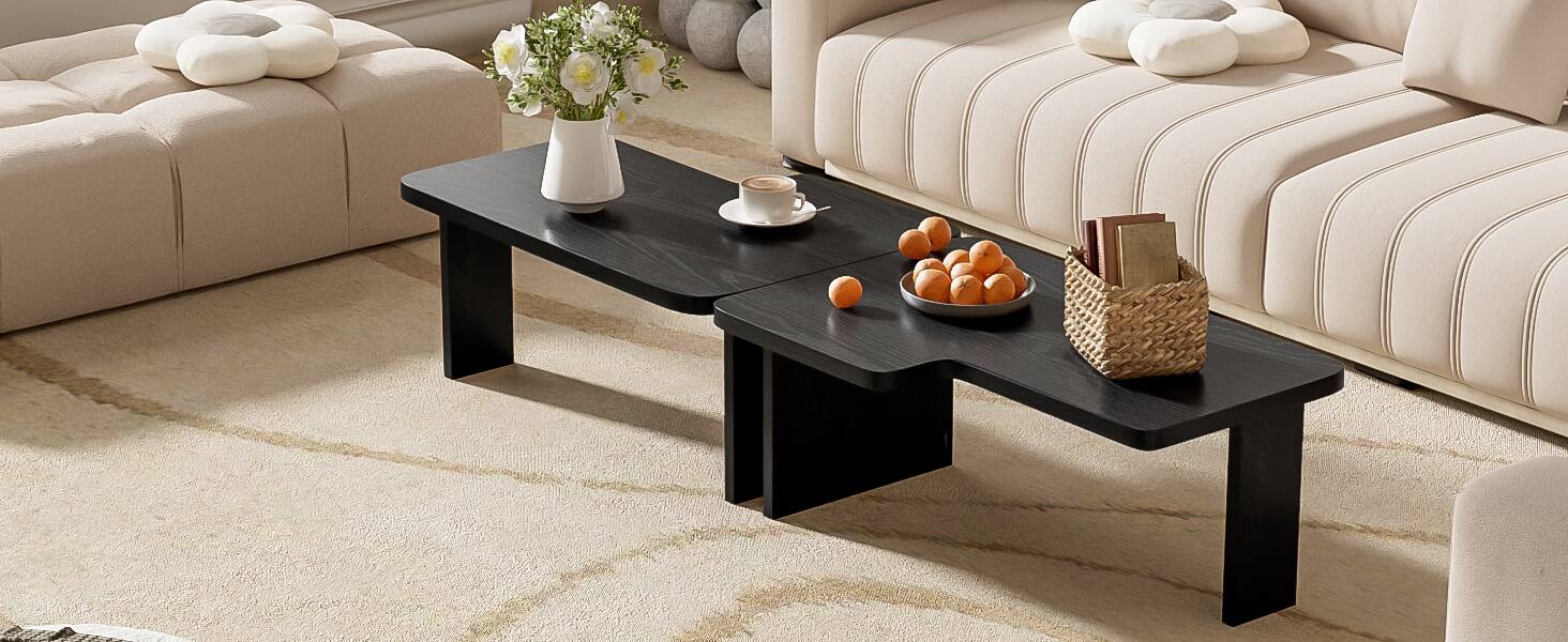 Alt View 5. APRILSOUL - Round Wood Coffee Table Living Room Small Space Apartment No Need Assembly - Black.