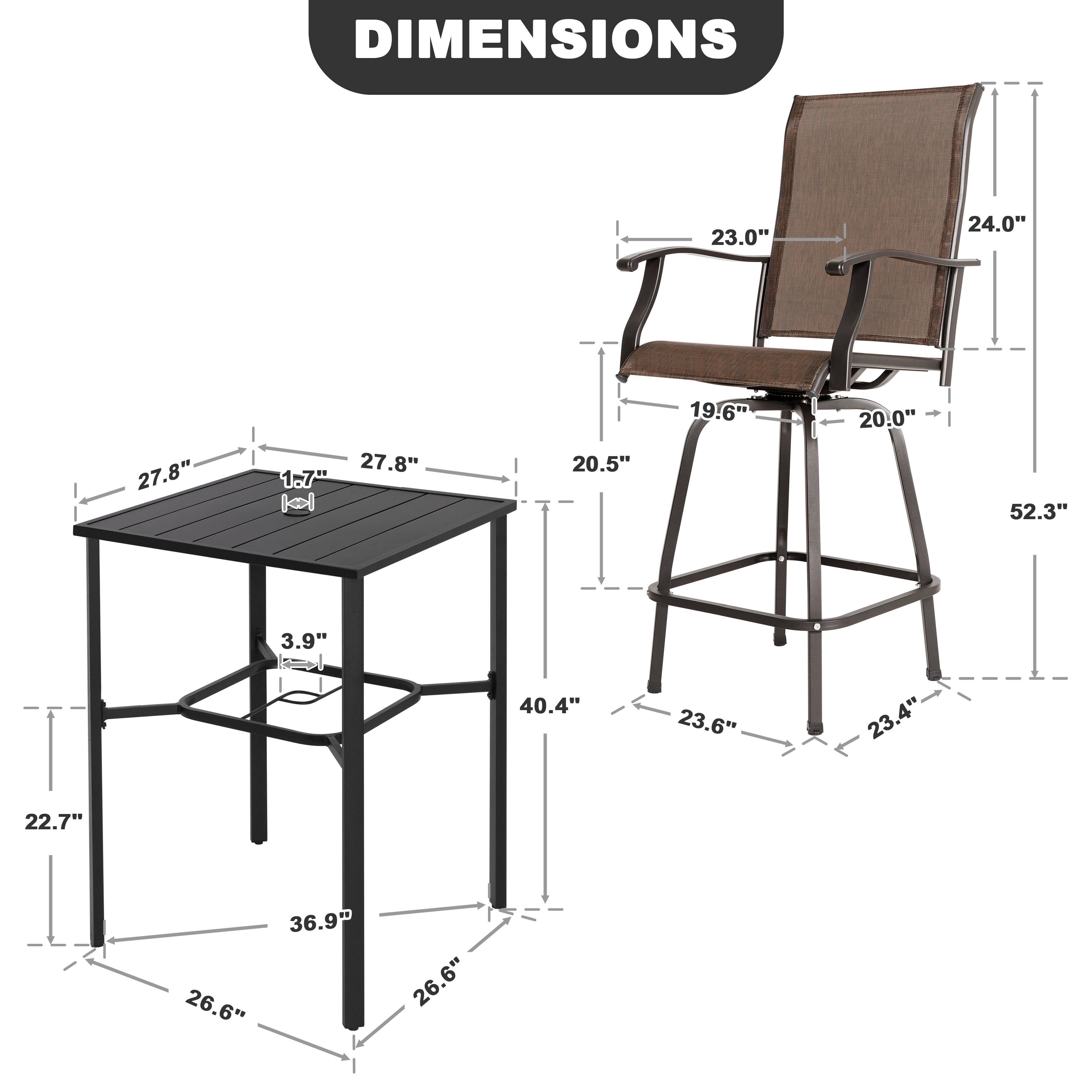 DIMENSIONS  
23.0" 24.0" 19.6" 20.0" 27.8" 27.8" 1.7" 20.5" 52.3" 3.9" 40.4" 23.6" 23.4" 22.7" 36.9" 26.6" 26.6"