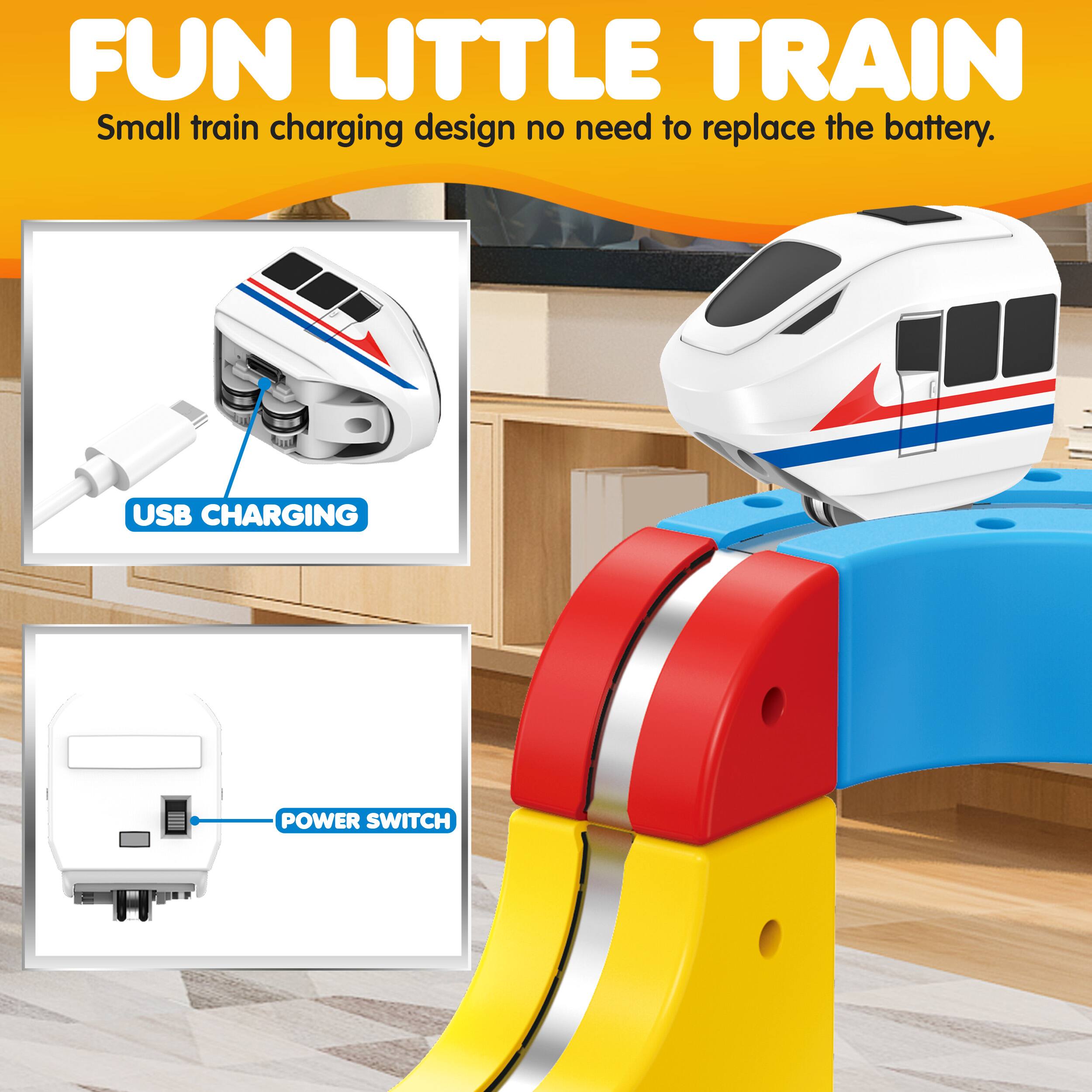 FUN LITTLE TRAIN  
Small train charging design no need to replace the battery.  

USB CHARGING  
POWER SWITCH