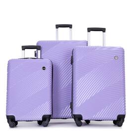 BreeBe - 3 Piece Luggage Sets PC+ABS Lightweight Suitcase with Spinner Wheels and Hooks - Light Purple