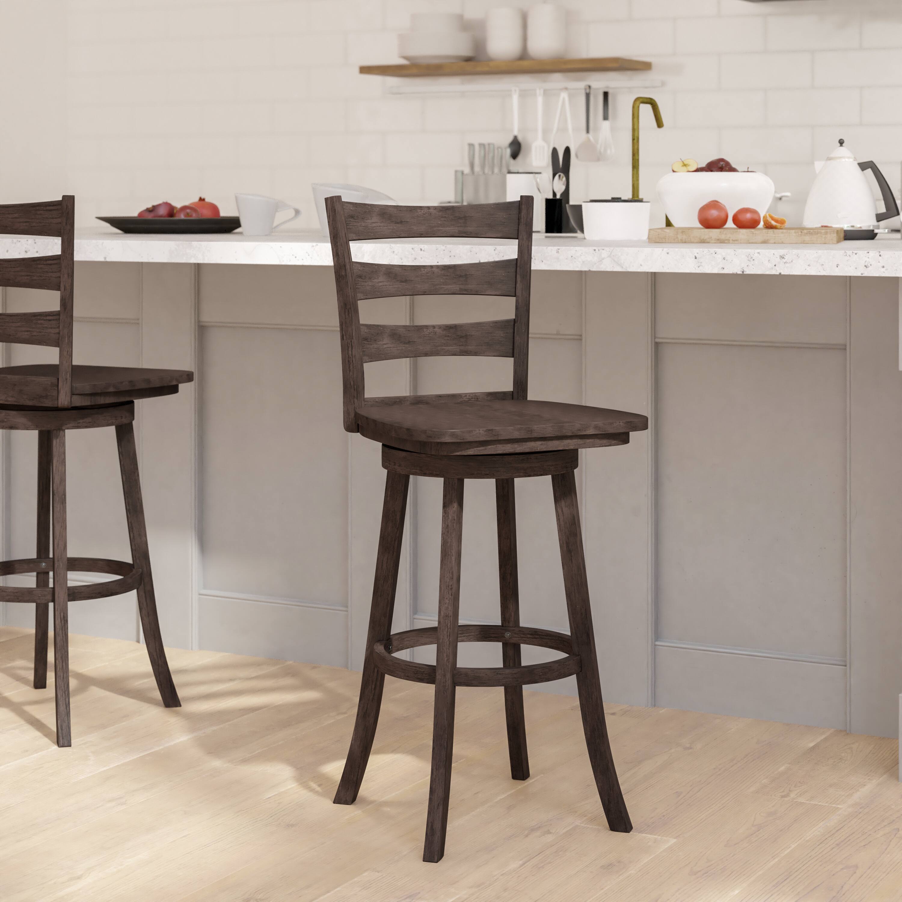 Front. Emma + Oliver - Vanya Classic Ladderback Counter Height Dining Stool with Wood Seat - Gray Wash Walnut.