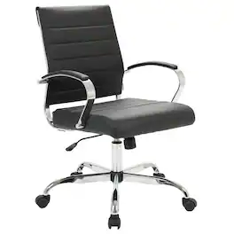 LeisureMod - Benmar Modern Leather Office Desk Chair with Ribbed Seat Design and Steel Frame Computer Chair - Black