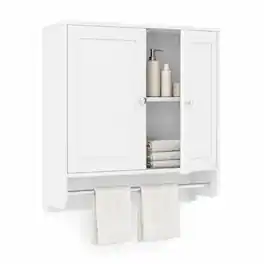 Costway - Wall Mounted Bathroom Medicine Cabinet Storage Cupboard w/ Towel Bar - White