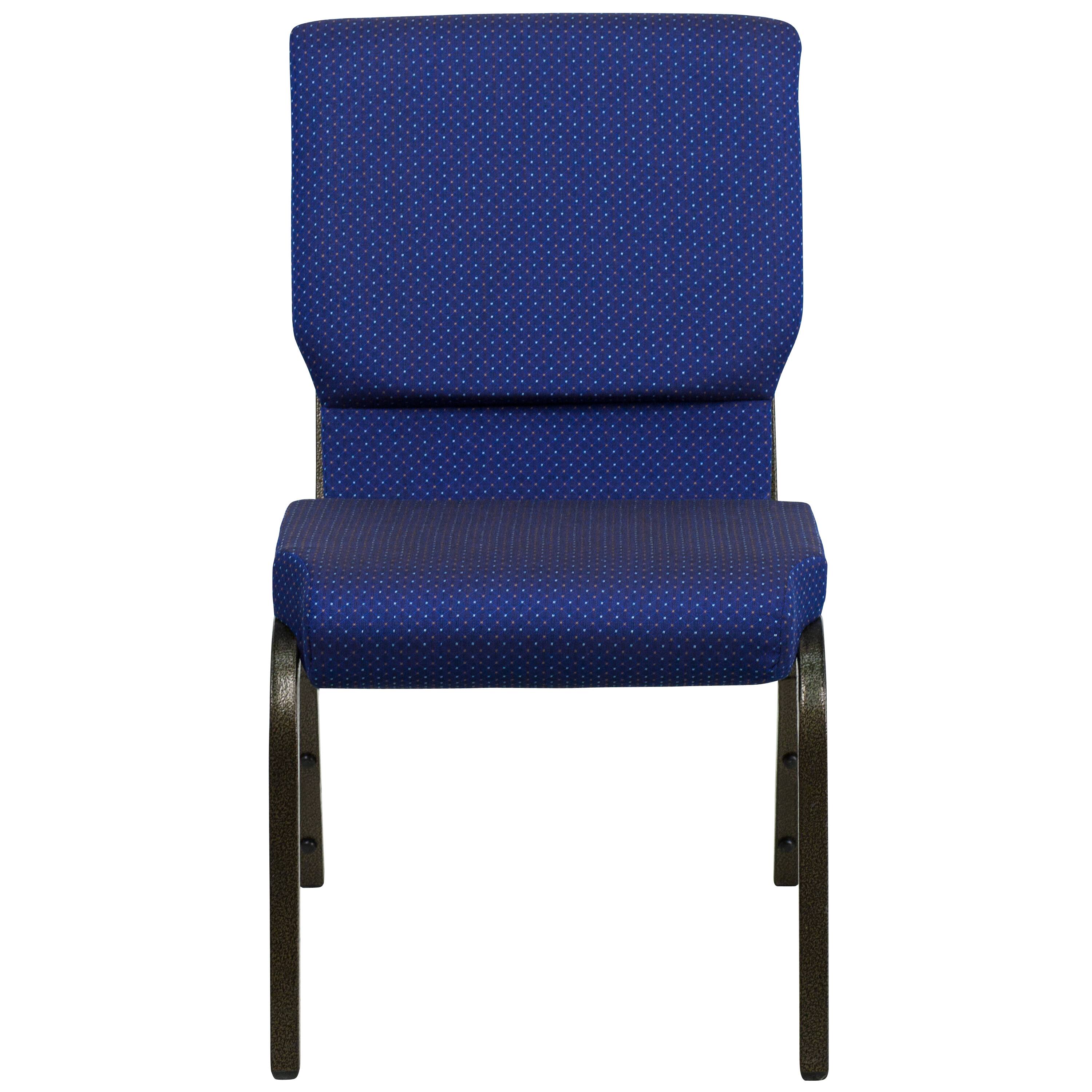 Alt View 7. Emma + Oliver - 4 Pack 18.5''W Church Chair with Book Rack - Navy Blue Patterned Fabric/Gold Vein Frame.