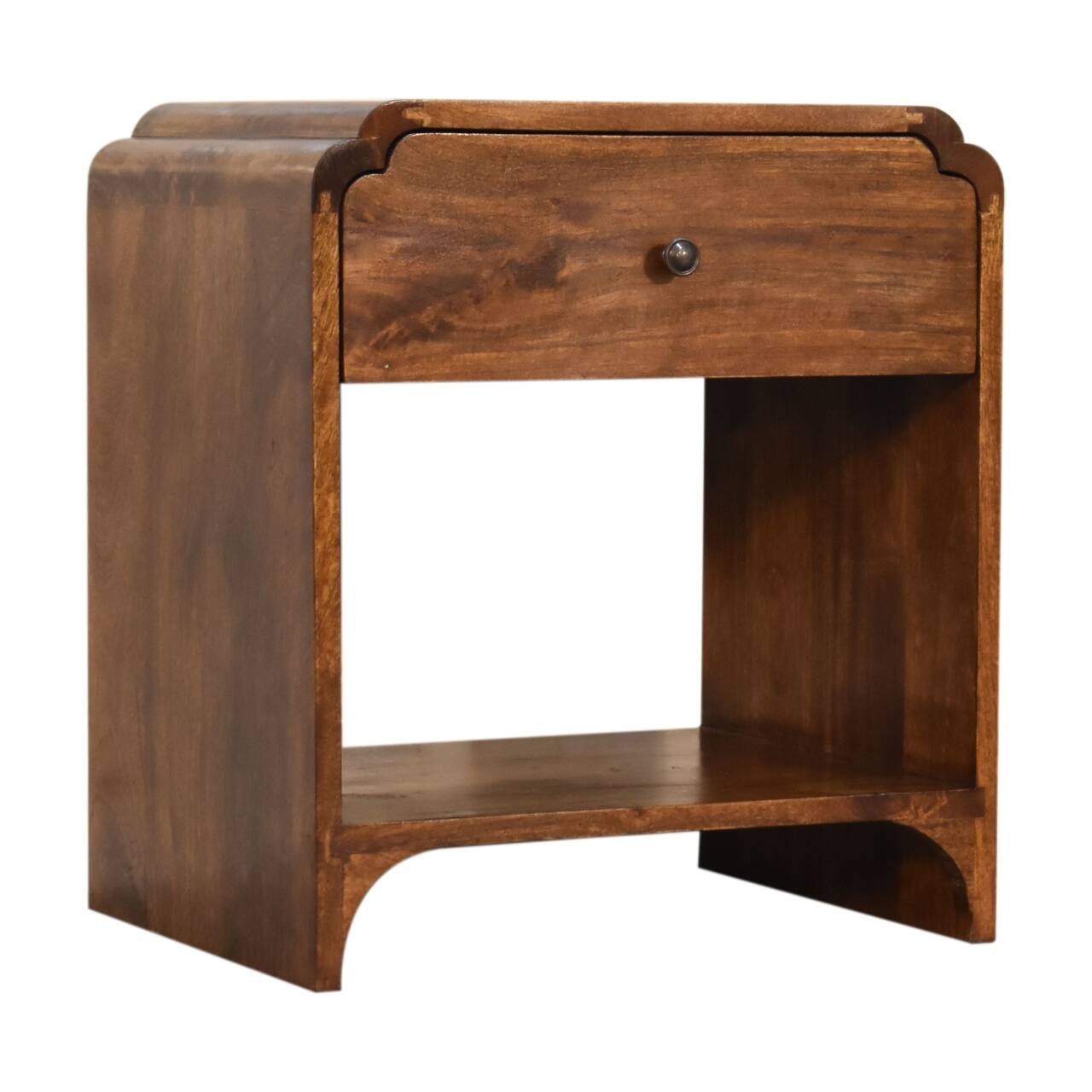 Left. Artisan Furniture - Artisan Furniture Solid Wood Newton Nightstand, 1 Drawer, 1 Open Shelf, Brown - Chestnut.