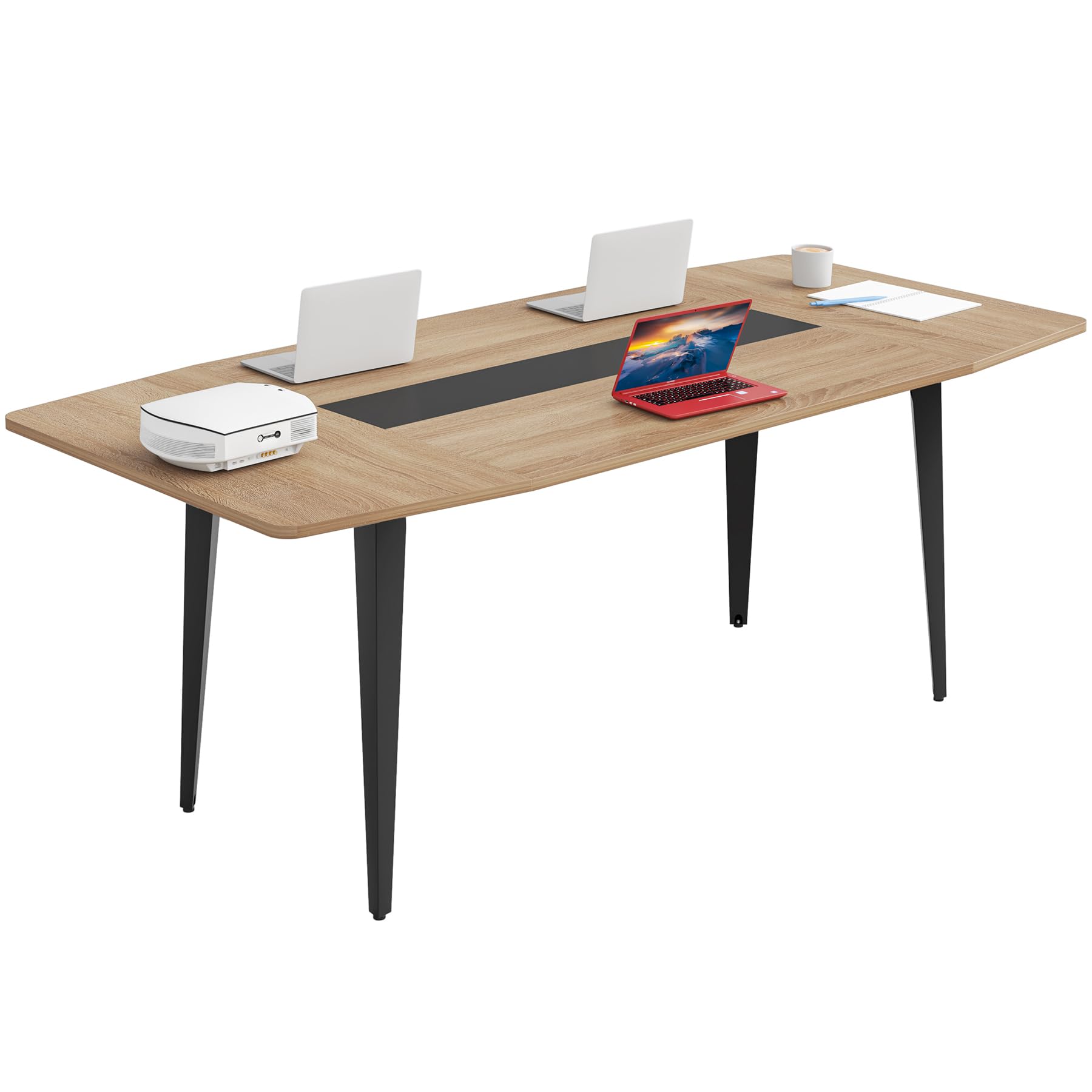 Alt View 3. Tribesigns - 6FT Conference Table, 70.86L x 35.43W x 29.52H Inches Boat Shaped Meeting Table, Modern Seminar Table for Office Meeting - Light Wood Grain.