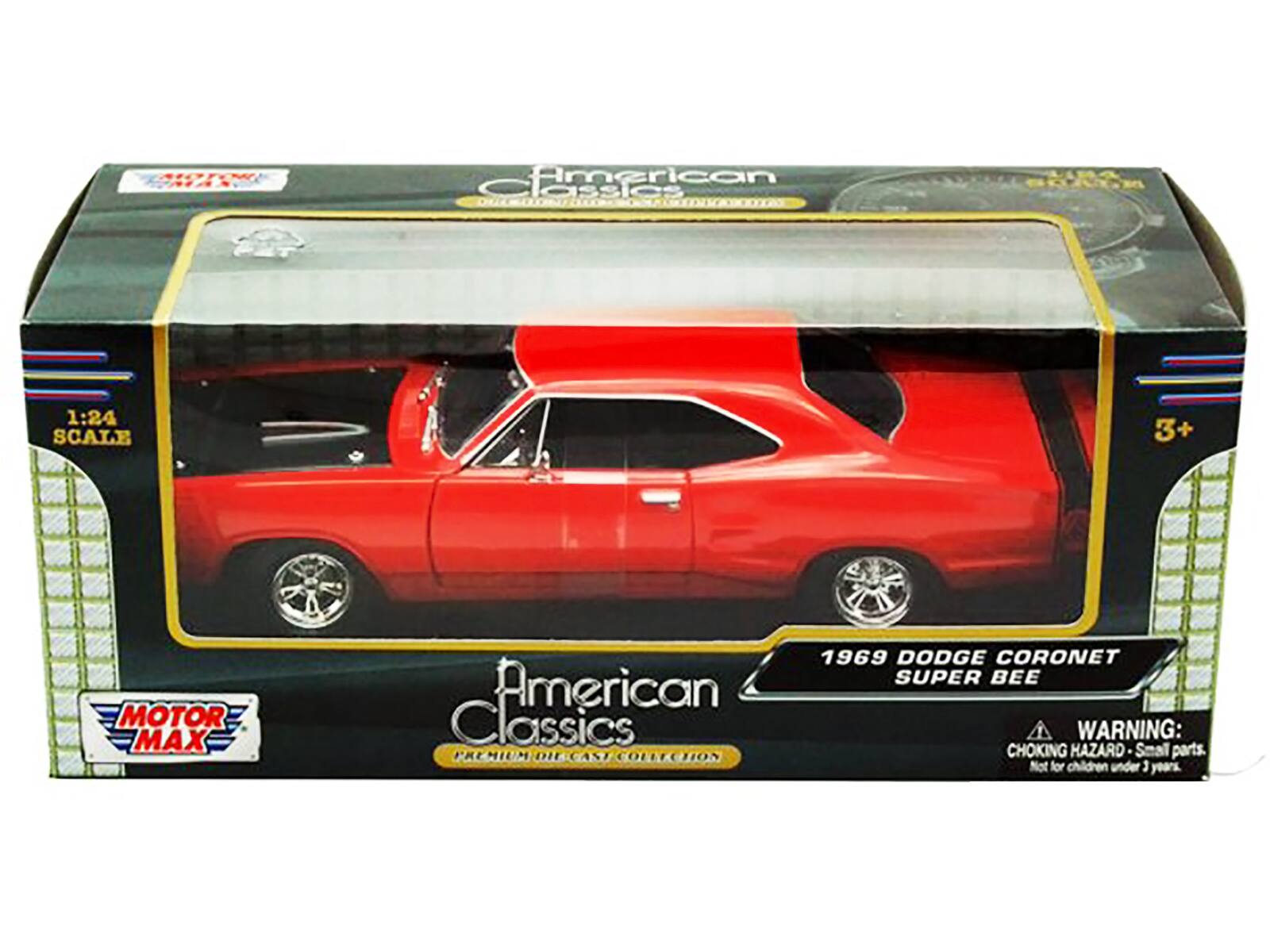 MOTOW MPA American Classics BOA 1:24 SCALE 3+ MOTOR MAX American Classics PREMIUM DIE-CAST COLLECTION 1969 DODGE CORONET SUPER BEE WARNING: CHOKING HAZARD Small parts. Not for children under 3 years.