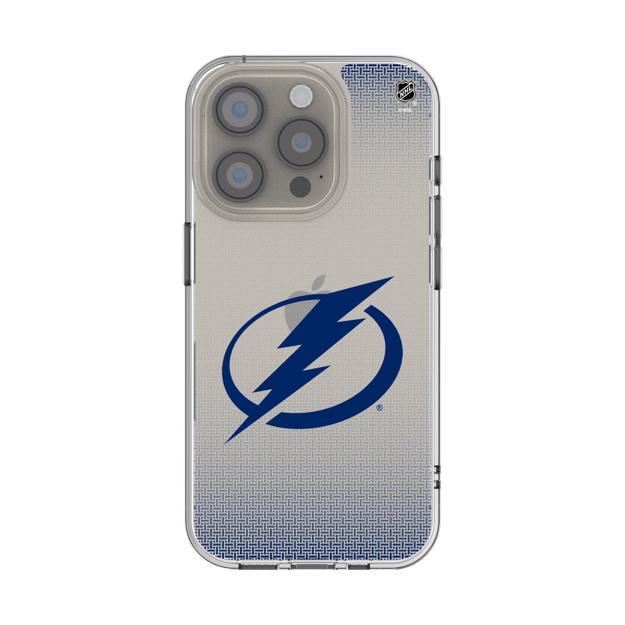 Front. Keyscaper - Tampa Bay Lightning Linen Logo iPhone Clear Case - 14 Plus - Multicolor.