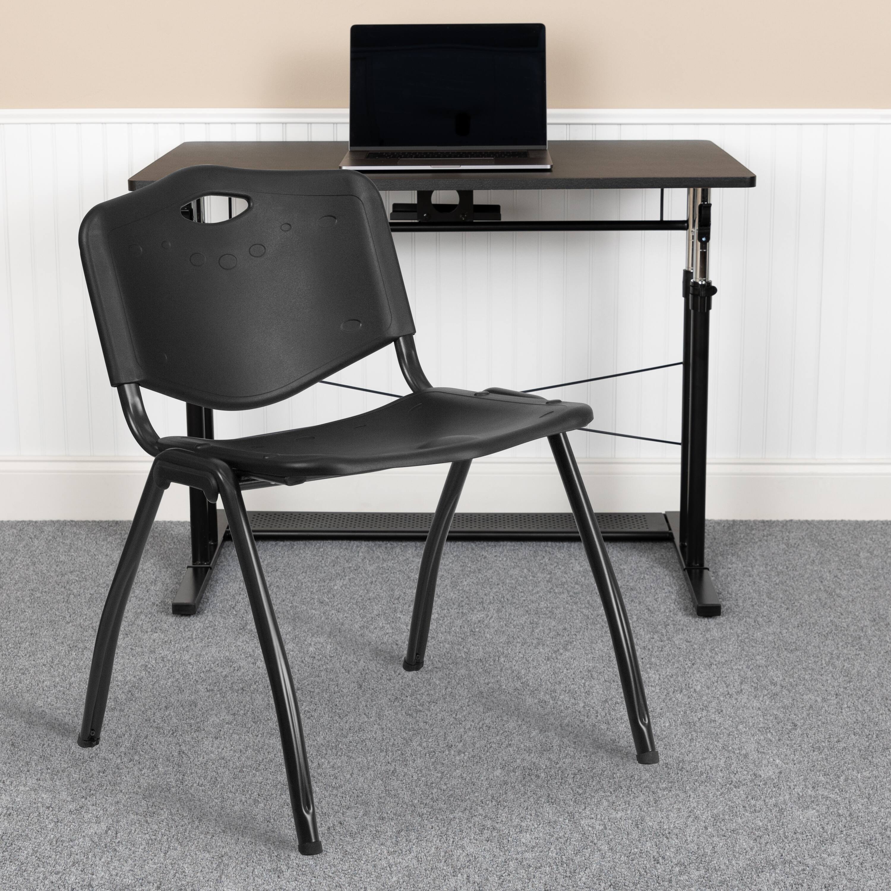 Alt View 1. Emma + Oliver - 880 lb. Capacity Plastic Stack Chair - Black.