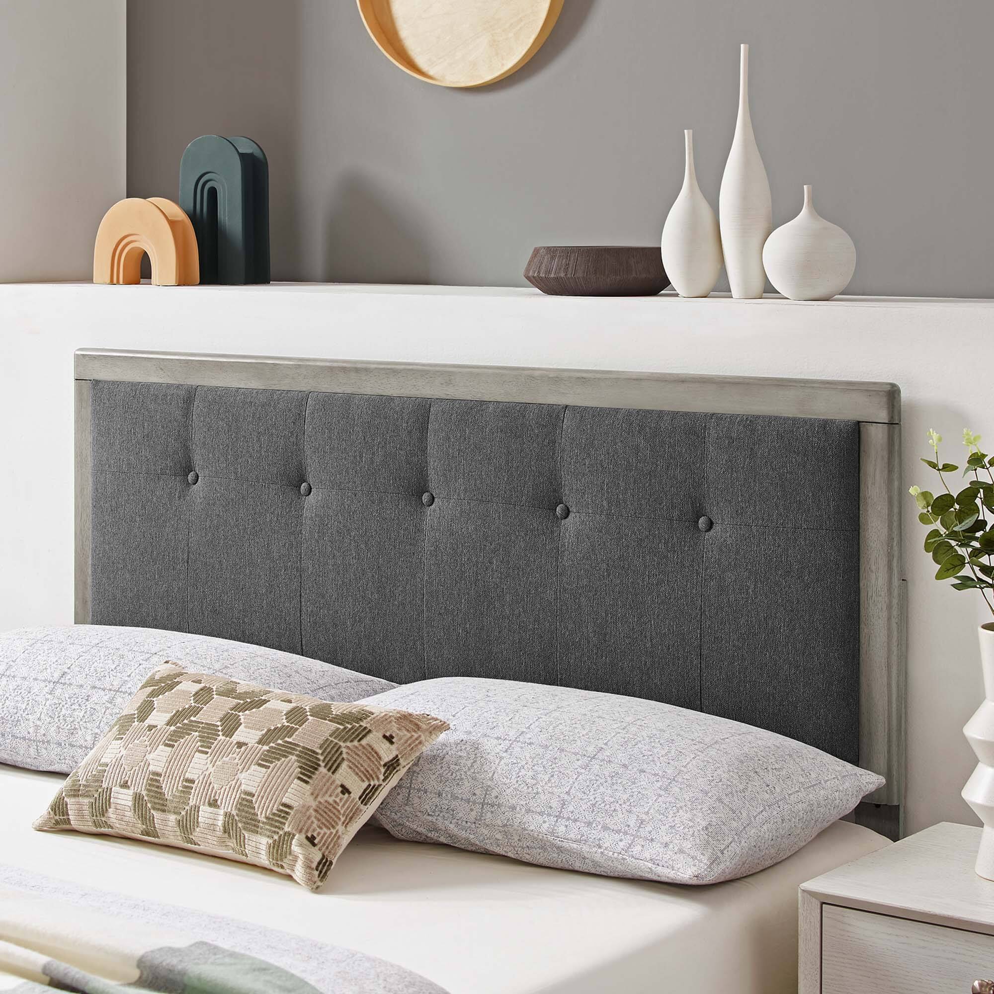 Alt View 1. Modway - Draper Tufted Fabric and Wood Queen Headboard by Modway - Gray Charcoal.