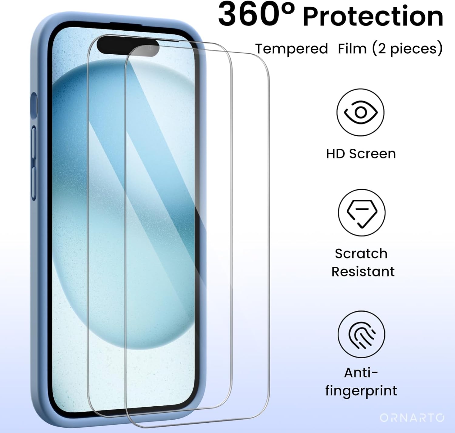 360° Protection Tempered Film (2 pieces) HD Screen Scratch Resistant Anti-fingerprint ORNARTO