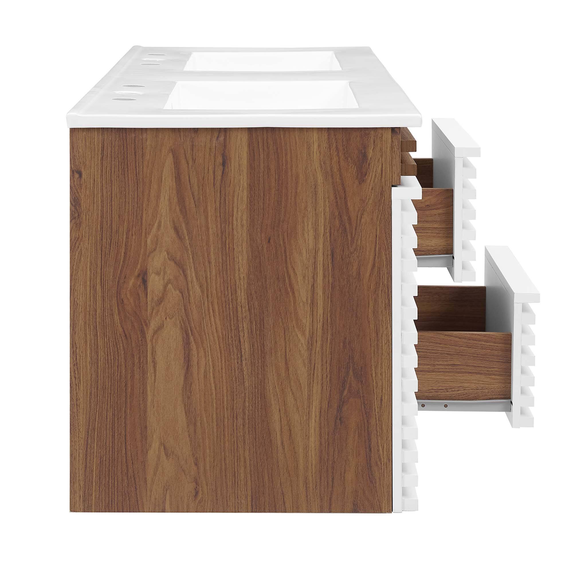 Alt View 4. Modway - Render 48" Wall-Mount Bathroom Vanity Basin Included by Modway - White Walnut White.