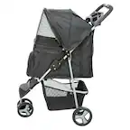 Front. TRIXIE - 3-Wheeled Foldable Dog & Cat Stroller with Canopy and Storage Compartments - Black.