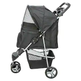 TRIXIE - 3-Wheeled Foldable Dog & Cat Stroller with Canopy and Storage Compartments - Black