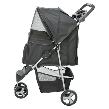 Front. TRIXIE - 3-Wheeled Foldable Dog & Cat Stroller with Canopy and Storage Compartments - Black.