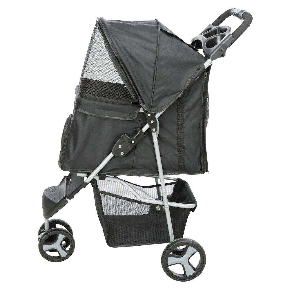 Front. TRIXIE - 3-Wheeled Foldable Dog & Cat Stroller with Canopy and Storage Compartments - Black.