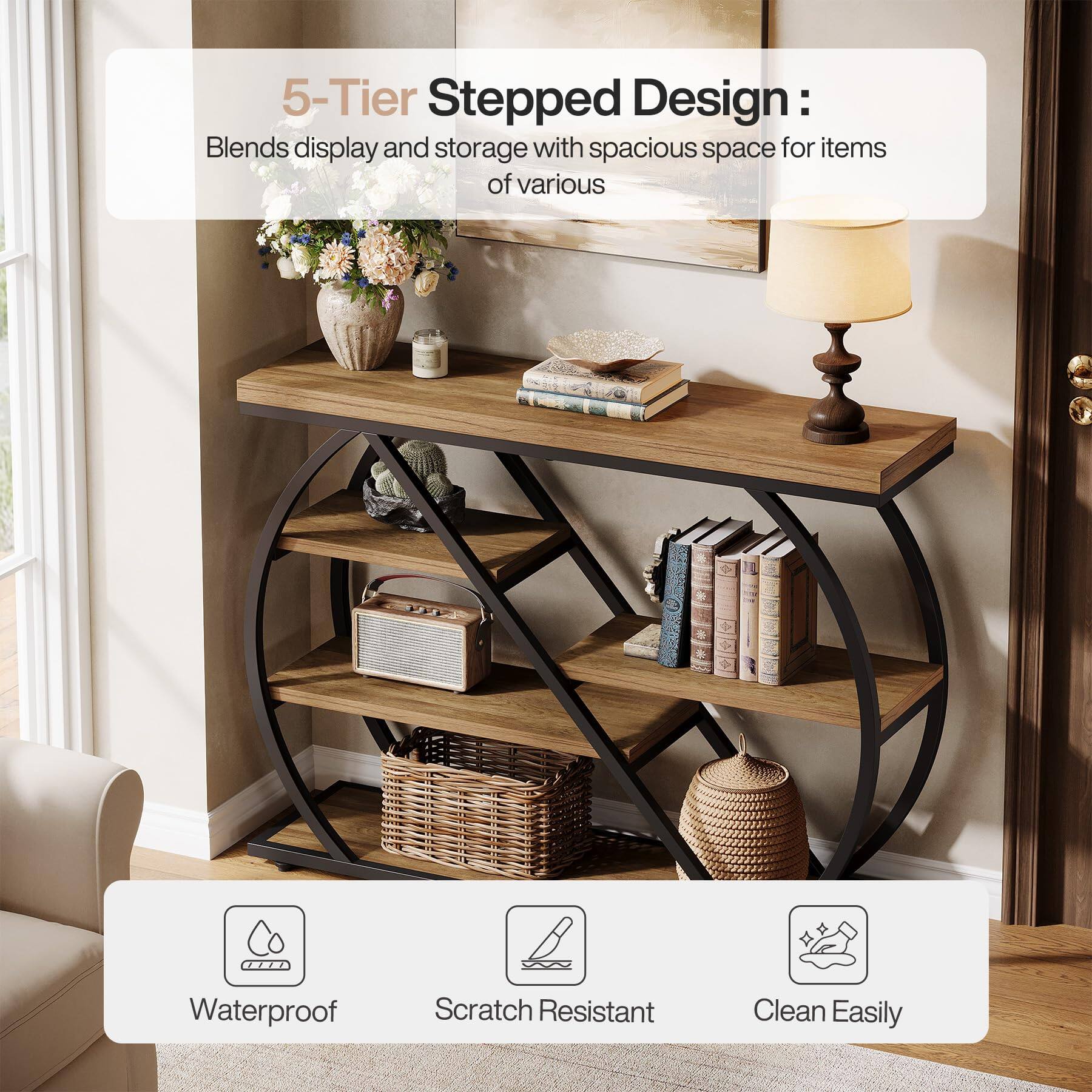 5-Tier Stepped Design: Blends display and storage with spacious space for items of various

Waterproof
Scratch Resistant
Clean Easily