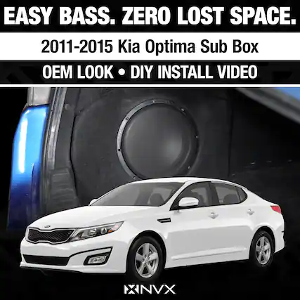 EASY BASS. ZERO LOST SPACE.
2011-2015 Kia Optima Sub Box
OEM LOOK • DIY INSTALL VIDEO