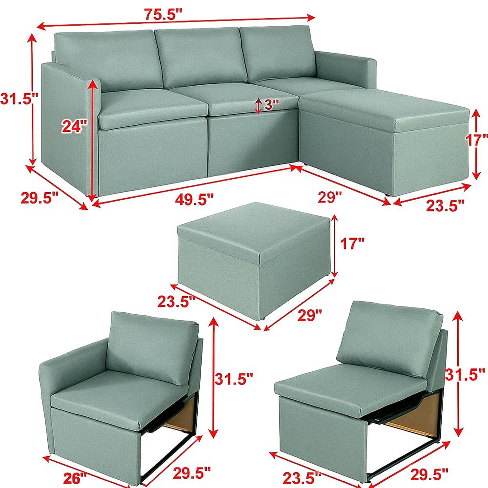 Left. Hivvago - Reversible Chaise L-Shaped Sectional Couch with Convertible Design - Green.