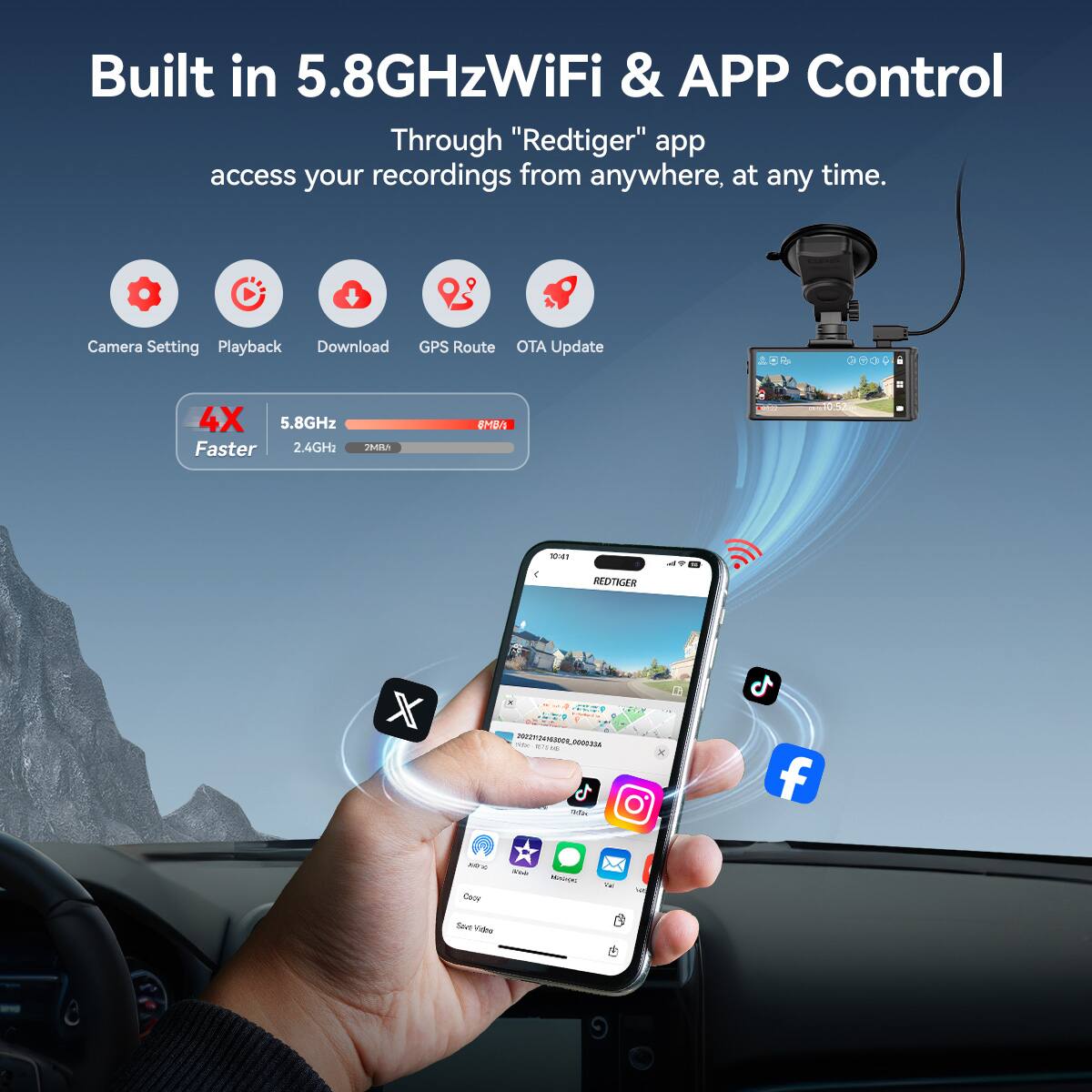REDTIGER Dual 4K Dashcam F77 V2 – Vorne & Hinten, Sony STARVIS 2 Sensoren, 256 GB EMMC, WLAN 5,8 GHz, Sprachsteuerung, GPS