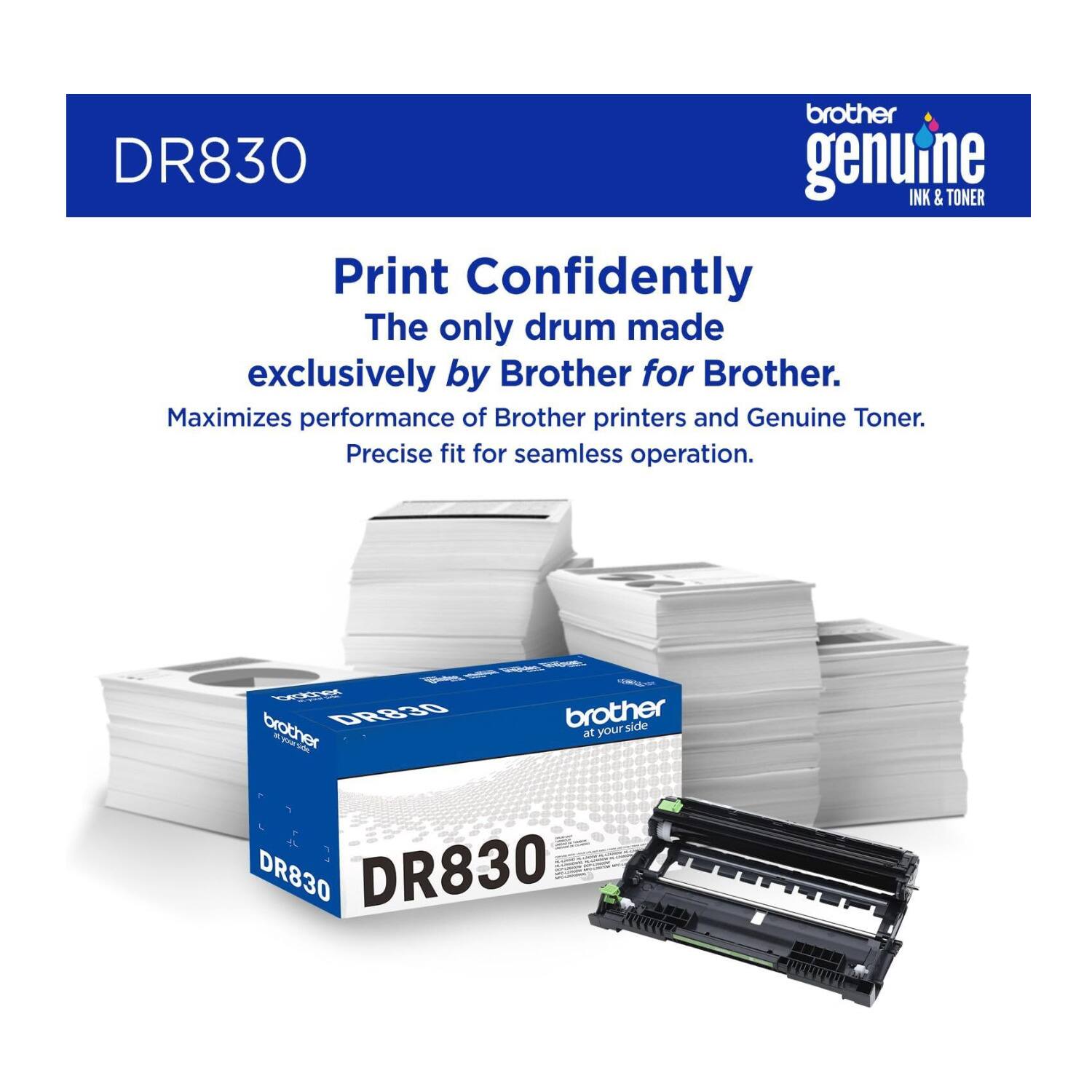 brother DR830 genuine INK & TONER Print Confidently The only drum made exclusively by Brother for Brother. Maximizes performance of Brother printers and Genuine Toner. Precise fit for seamless operation.
