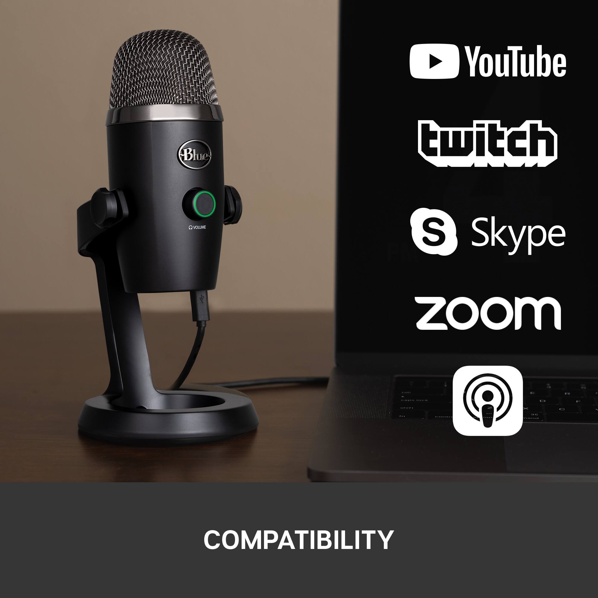 YouTube, Blue twitch, Skype, Zoom, Compatibility