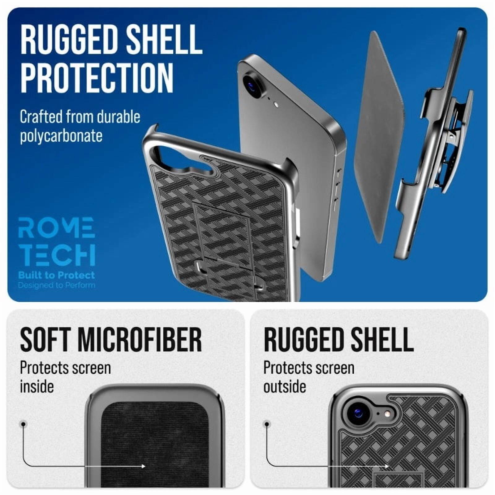 RUGGED SHELL PROTECTION  
Crafted from durable polycarbonate  

SOFT MICROFIBER  
Protects screen inside  

RUGGED SHELL  
Protects screen outside
