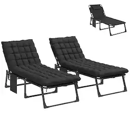 Outsunny - Chaise Lounge Chair Outdoor Tanning Chair Set of 2 with 5-Position Backrest, Cushions - Black