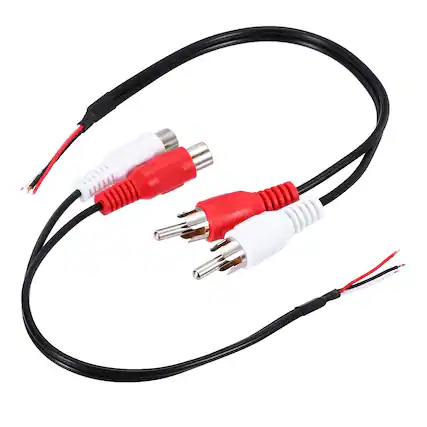 Front. Unique Bargains - 2pcs 8" Open RCA Plug (2-Male 2-Female) to Bare Wire Adapter for Audio Video Amplifier Speaker Wire - Black Red White.