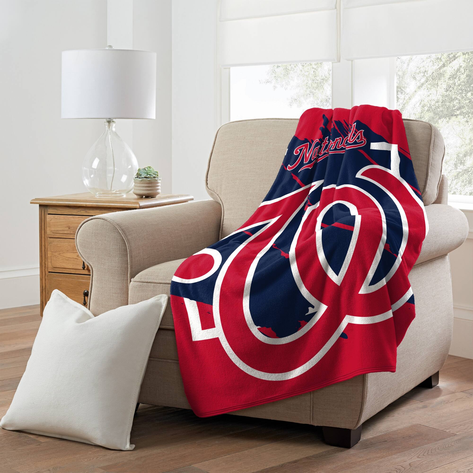 Alt View 2. Northwest - Washington Nationals 46" x 60" Dimensional Micro Raschel Plush Throw Blanket - Red.
