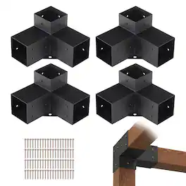 VEVOR - Pergola Bracket Kit 4''x4''(Inner Size 3.6x3.6), 4pcs 3-Way Heavy Duty Corner Bracket Woodworks DIY Post Base Kit - Black