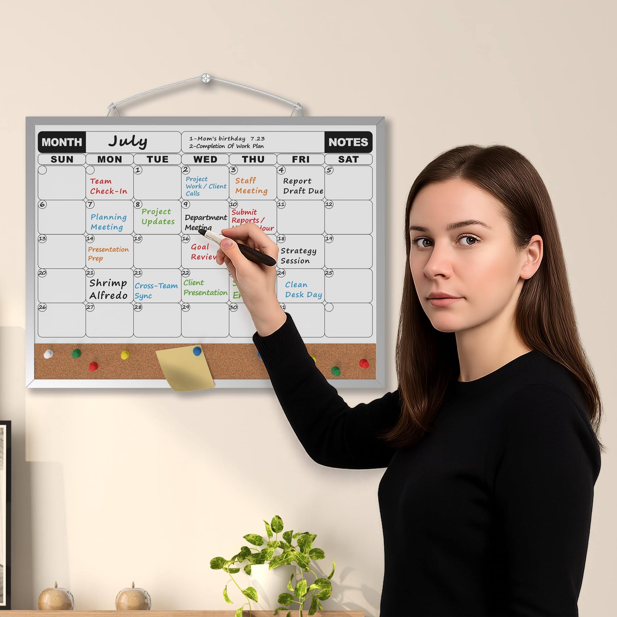 **MONTH July**

**SUN**  
1. Team Check-In  
2. Planning Meeting  
3. Presentation Prep  
4. Shrimp Alfredo  
5. Cross-Team Sync  

**MON**  
1. Team Project  
2. Project Updates  
3. Goal Review  
4. Strategy Session  

**TUE**  
1. Work / Client Check-In Calls  
2. Department Reports  
3. Meeting Draft Due  
4. Client Presentation  

**WED**  
1. Staff Meeting  
2. Submit Reports / Updates  
3. Clean Desk Day  

**THU**  
1. Project Submission  
2. Meeting  
3. Strategy Session  

**FRI**  
1. Report Draft  
2. Meeting  

**SAT**  
1. Due  
2. Completion Of Work Plan  

**NOTES**  
1. Mom's birthday 7.2.5  
2. Completion Of Work Plan