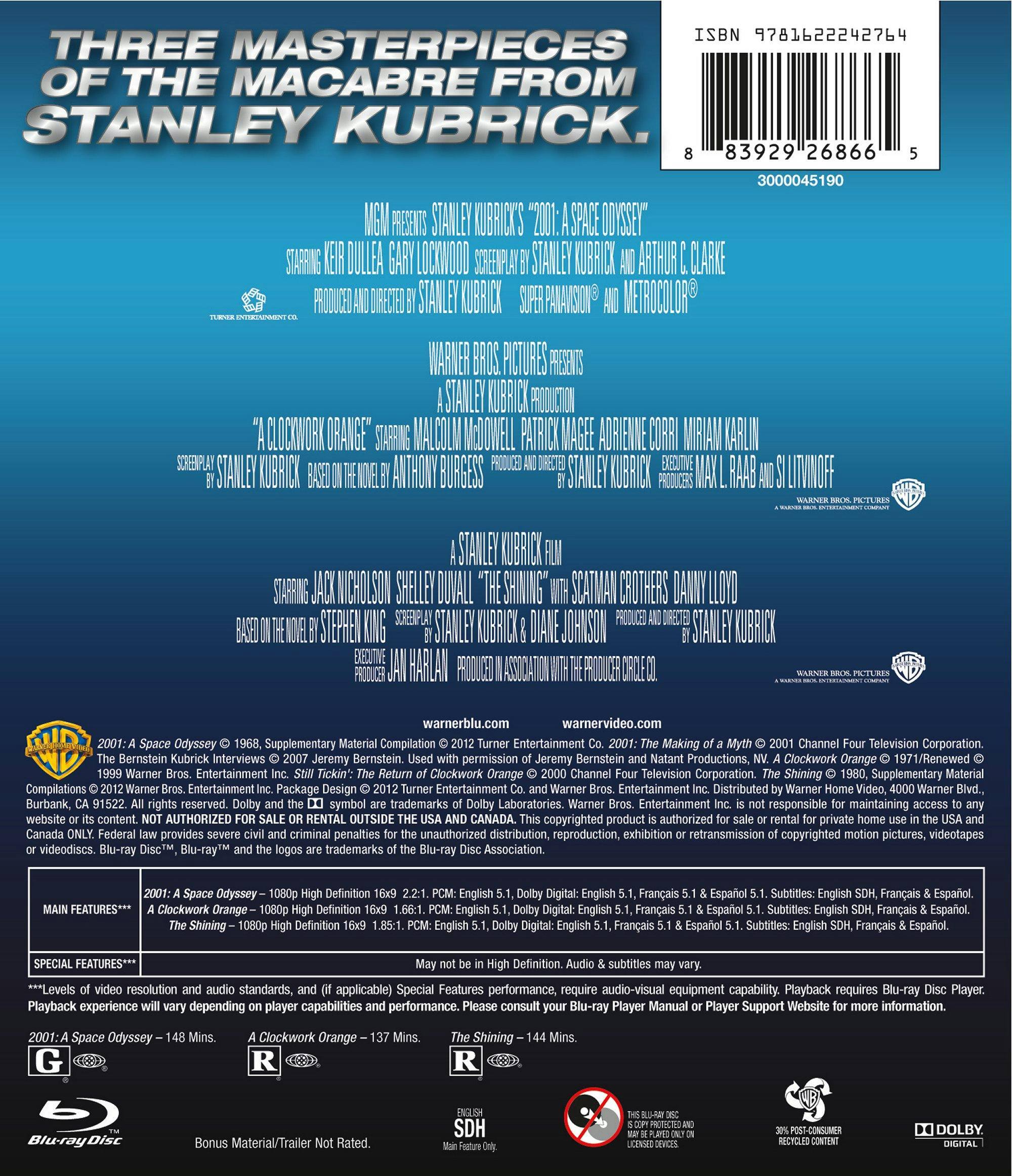 Angle. 2001 - A Space Odyssey/A Clockwork Orange/The Shining (Box Set) [Blu-ray].