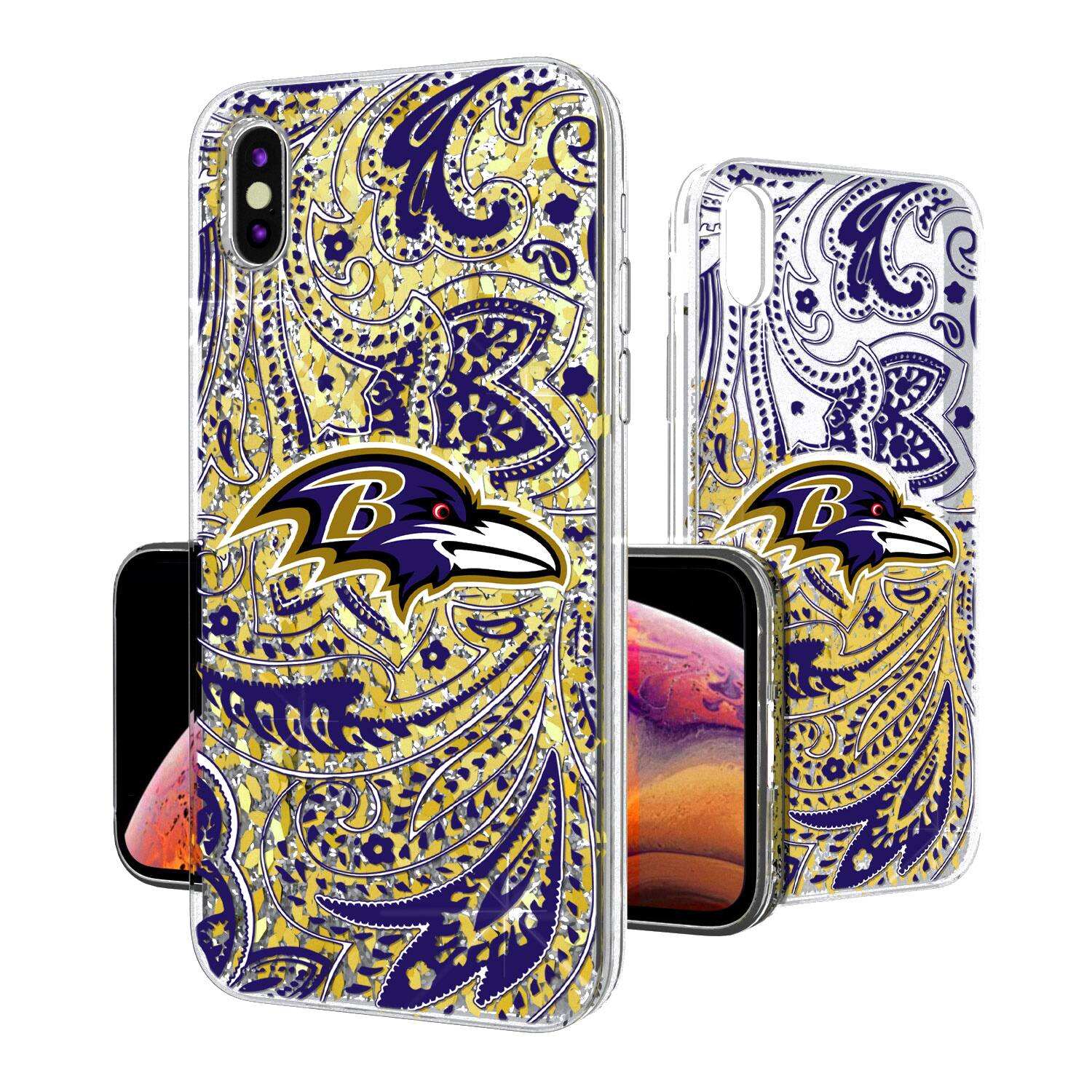 Alt View 1. Keyscaper - Baltimore Ravens iPhone Paisley Design Glitter Case - 14 Pro - Multicolor.