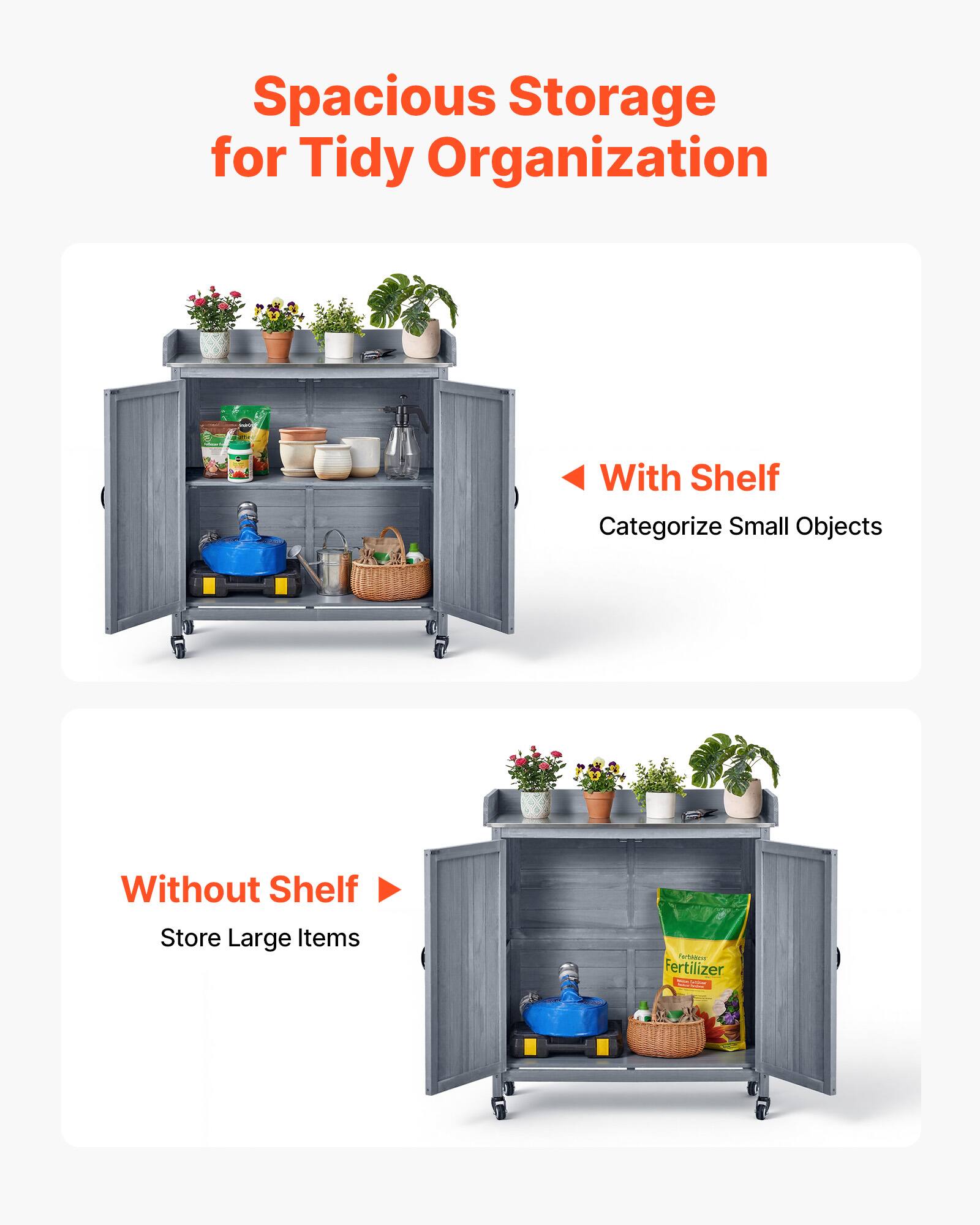 Spacious Storage for Tidy Organization

With Shelf
Categorize Small Objects

Without Shelf
Store Large Items