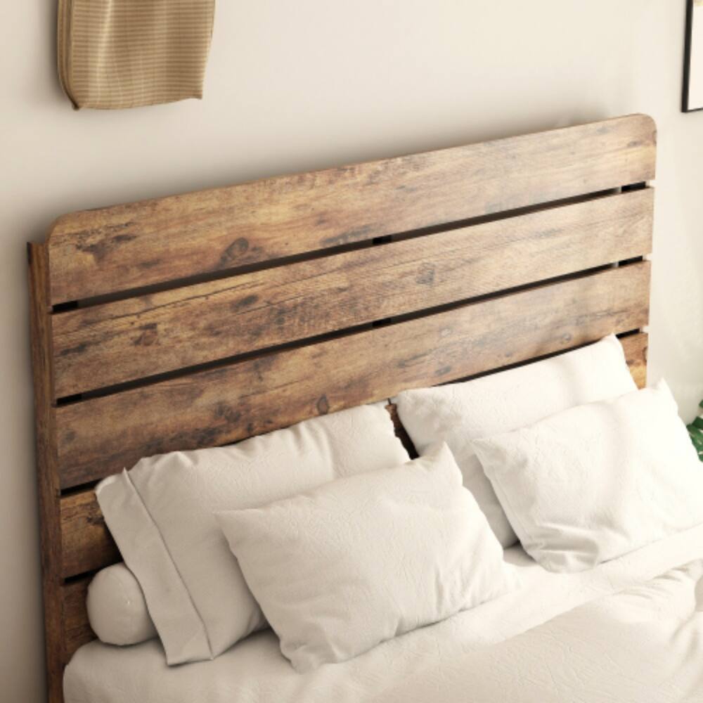 Left. LUCKY ONE - Queen Size Wood Platform Bed Frame with Metal Frame, Industrial Style, Wood Slats, No Box Spring Needed - Dark Brown.