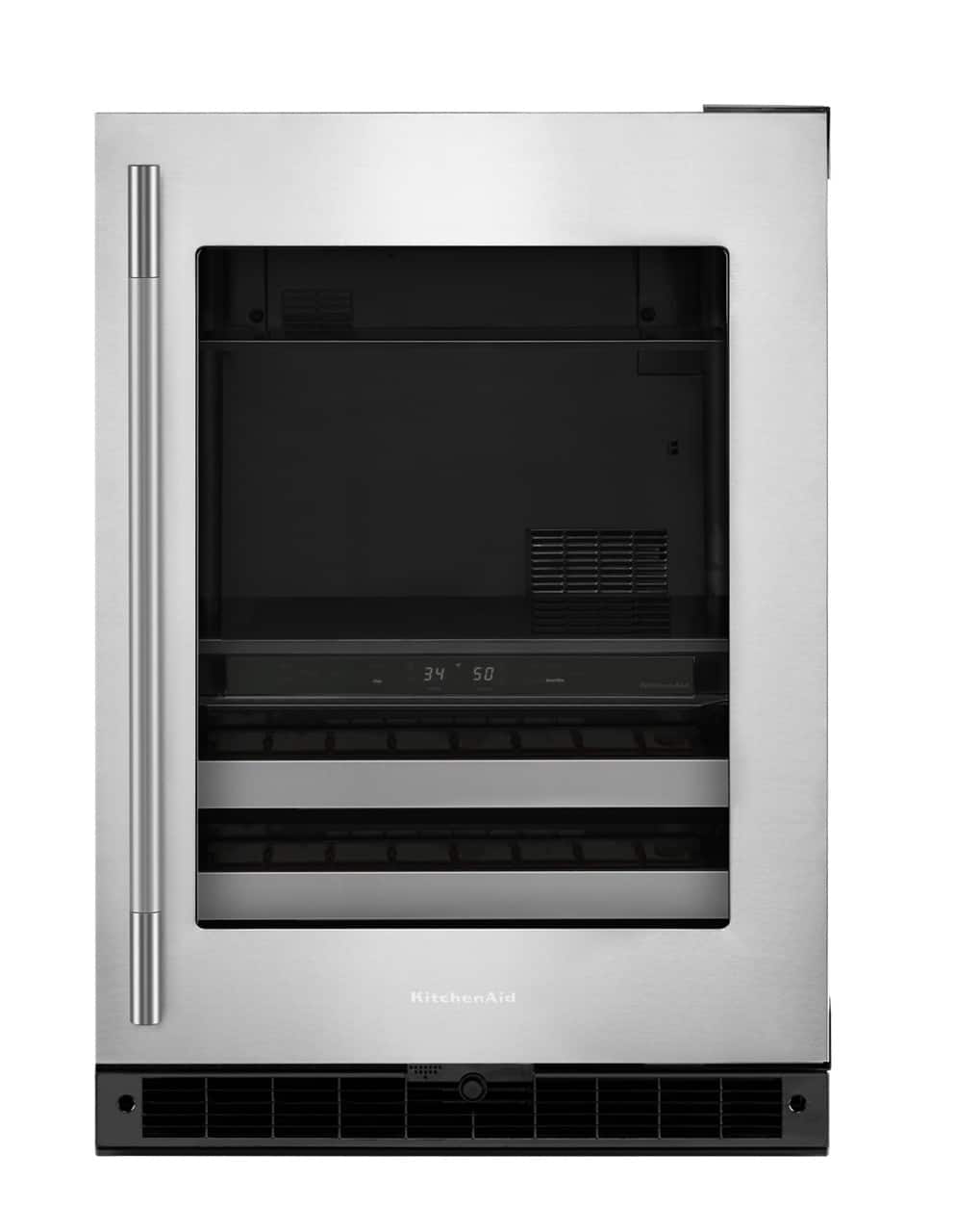 KitchenAid - 24" Beverage Center with Glass Door and Metal-Front Racks - Black Cabinet/Stainless Steel Doors - Front_Zoom