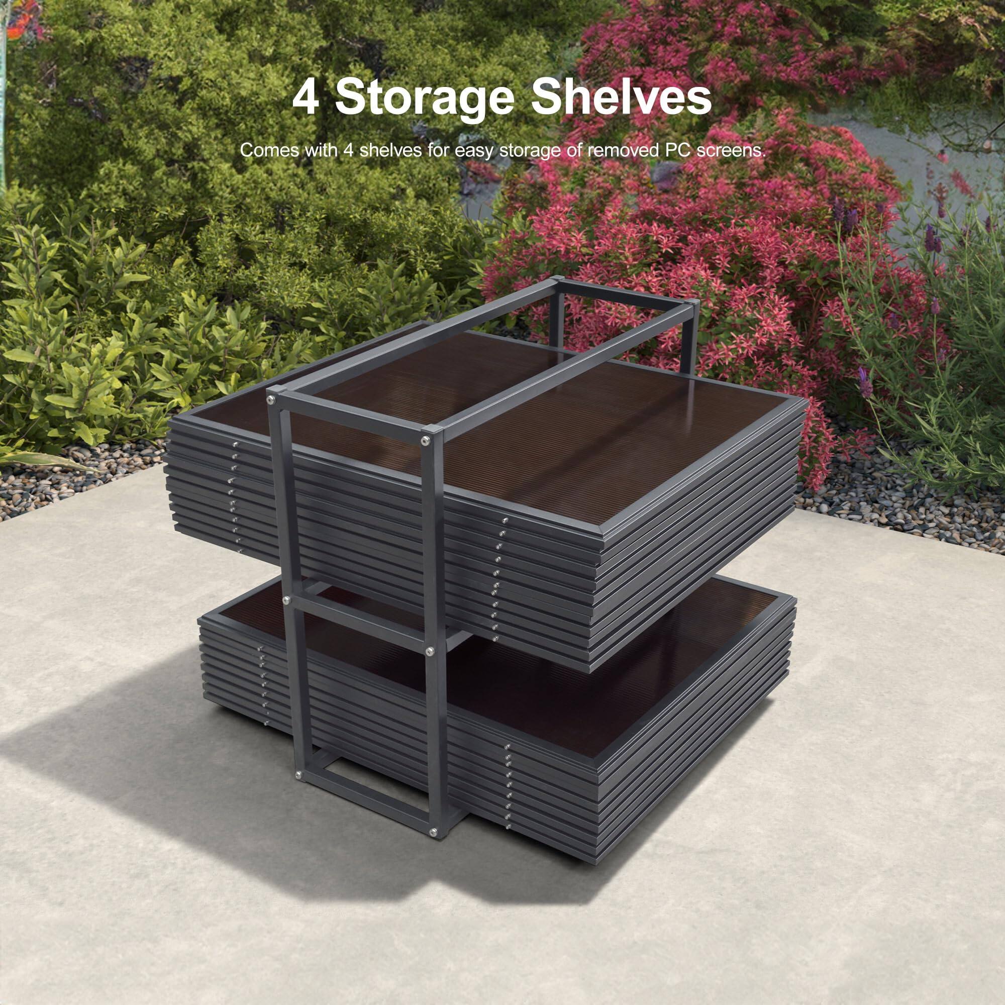 4 Storage Shelves  
Comes with 4 shelves for easy storage of removed PC screens.