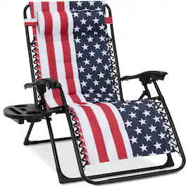 Best Choice Products - Oversized Padded Zero Gravity Chair, Folding Outdoor Patio Recliner w/ Side Tray - American Flag