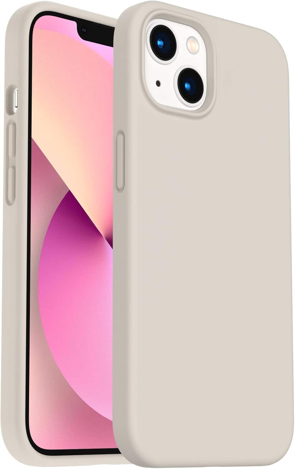 Front. Ornarto - ORNARTO Shockproof Liquid Silicone Designed for iPhone 13 Case Anti-Shock Cover Drop Protection 6.1inch-Stone Gray - Stone Gray.