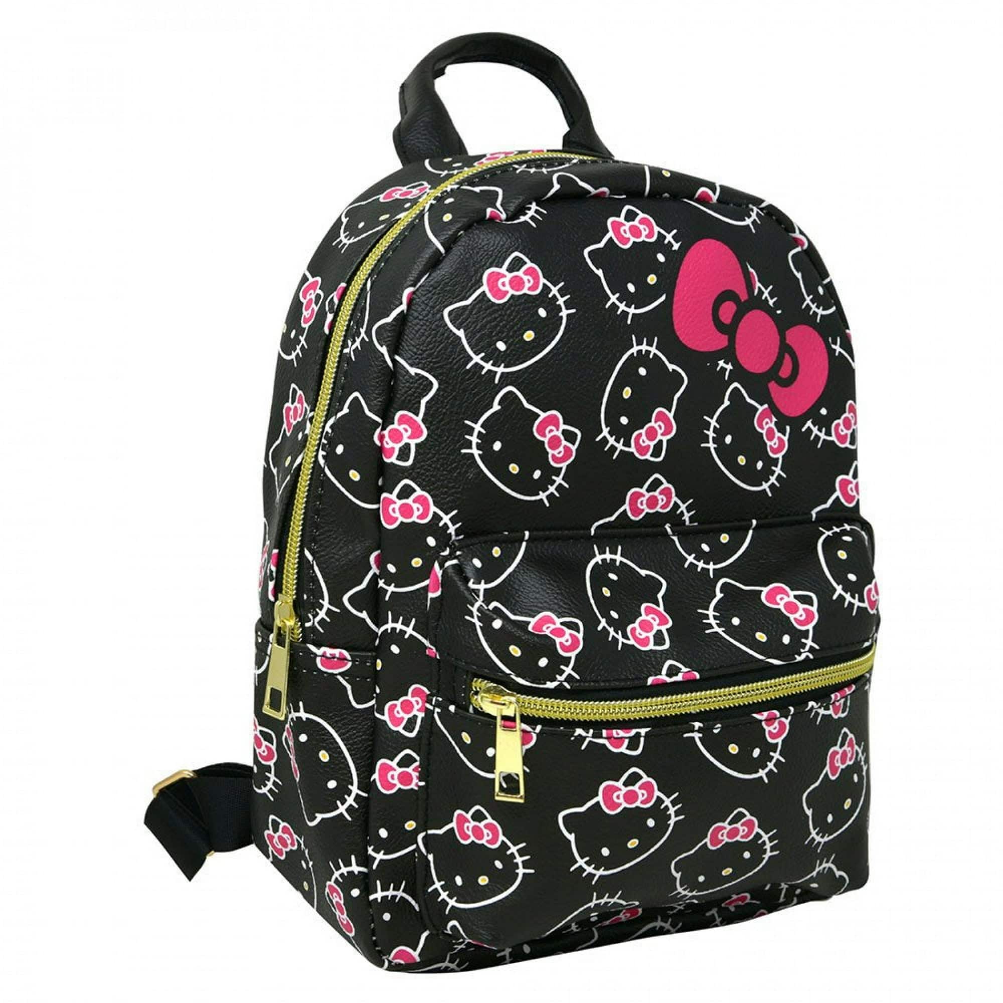 Front. Hello Kitty - Hello Kitty Teen Bows All Over Print Polyester Mini Backpack, Black - Multicolored.