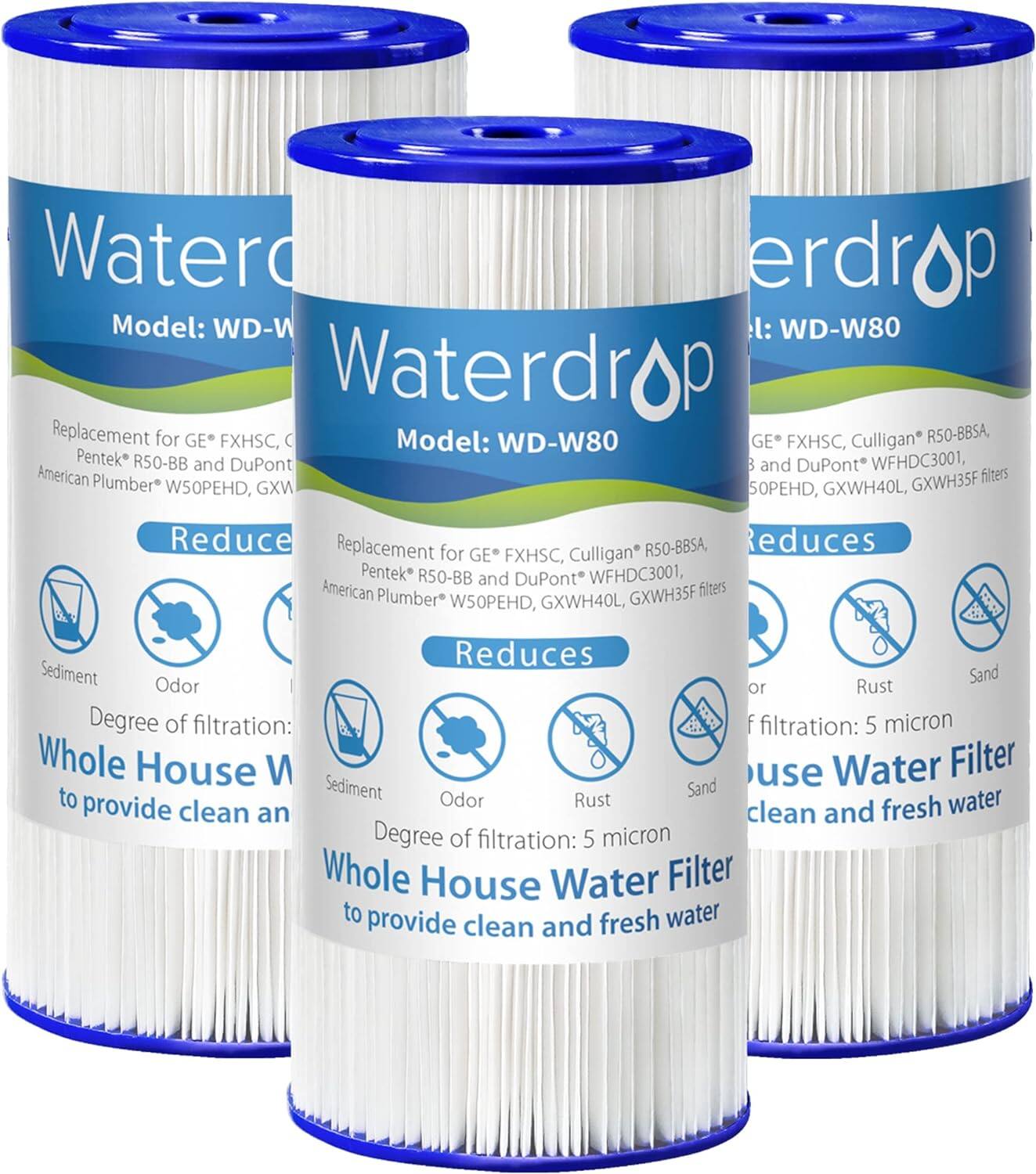 Waterdrop - W50PEHD Whole House Water Filter, Replacement for American Plumber, W10-PR, Culligan - White