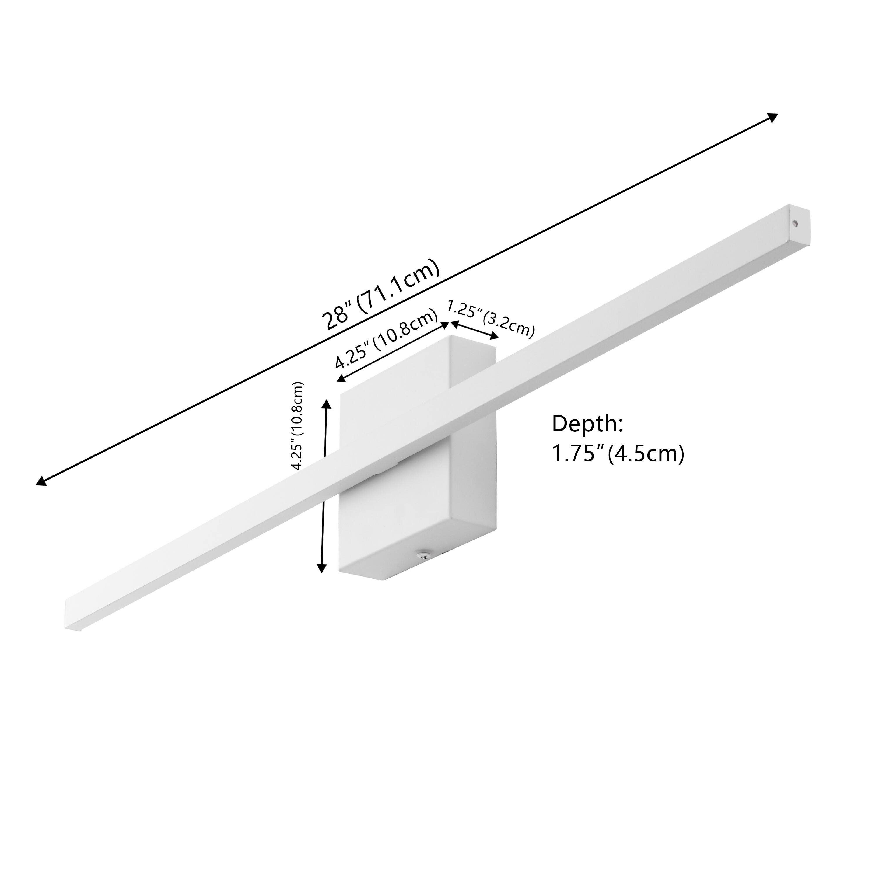 28" (71.1cm)  
4.25" (10.8cm)  
1.25" (3.2cm)  
4.25" (10.8cm)  
Depth: 1.75" (4.5cm)