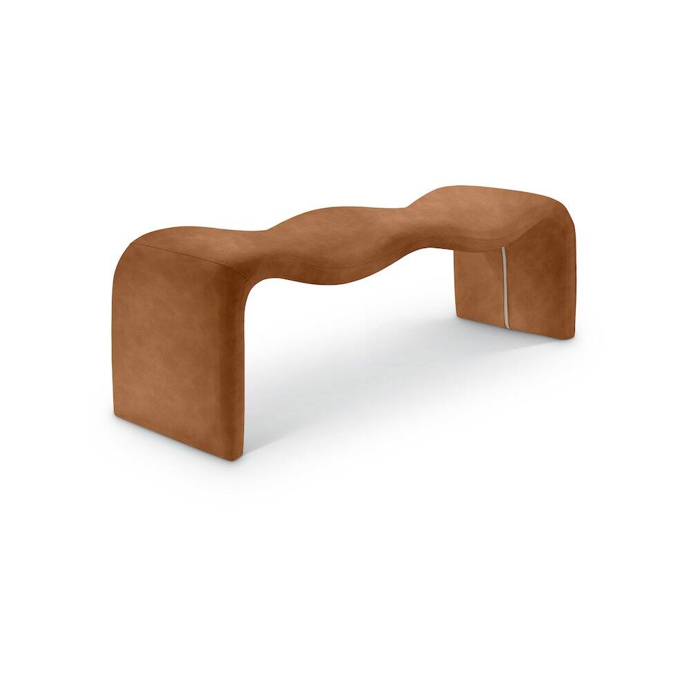 Front. Meridian Furniture - Willow Cognac Vegan Leather Bench - Brown.