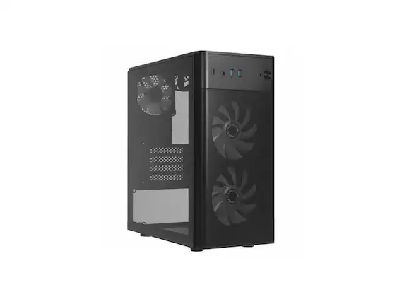 Front. In Win - In Win CT Series 17.1L Micro-ATX Mini Tower - Black, Tempered Glass, Mesh, 450W PSU - Black.