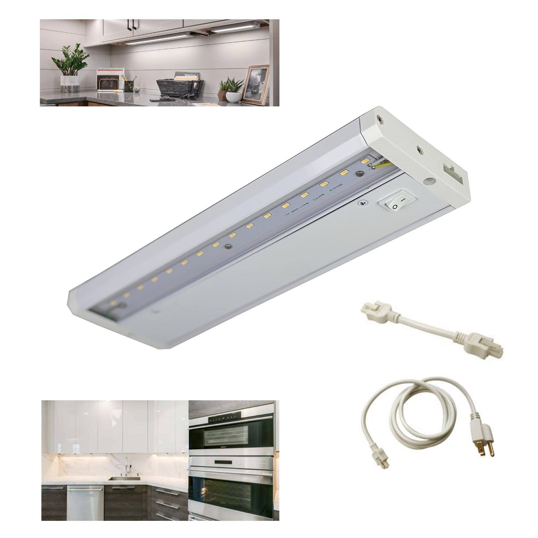 Angle. FLI Products - LED Under-Cabinet or Closet Lights - Dimmable, Direct Wire or Plug-in, 400 Lumens, 3000K Warm White, 12-Inch - White.