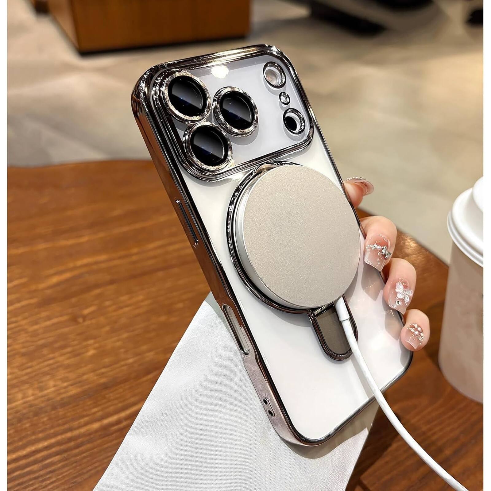Angle. UUCOVER - Magnetic Case for iPhone 18 Pro Max,Shockproof TPU+PC Clear Case Ring Stand Compatible with MagSafe Camera Lens Cover - Gray.