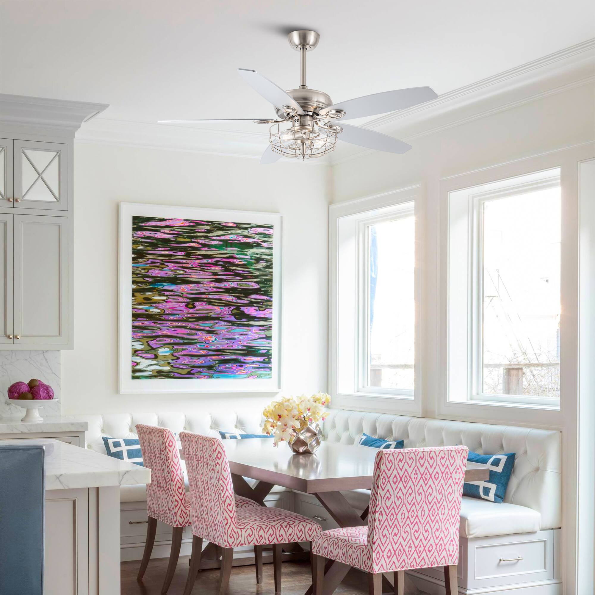 Alt View 1. Parrot Uncle - 52" Polished Nickel Wood 5-Blade Modern Ceiling Fan with Remote - Brushed Nickel.