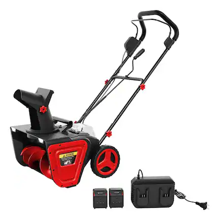 Front. Babevy - 20" Cordless Snow Blower, 40V Brushless Electric Self-Propelled Snow Thrower w/ 2x Batteries, LED Lights, 180° Chute - Red.