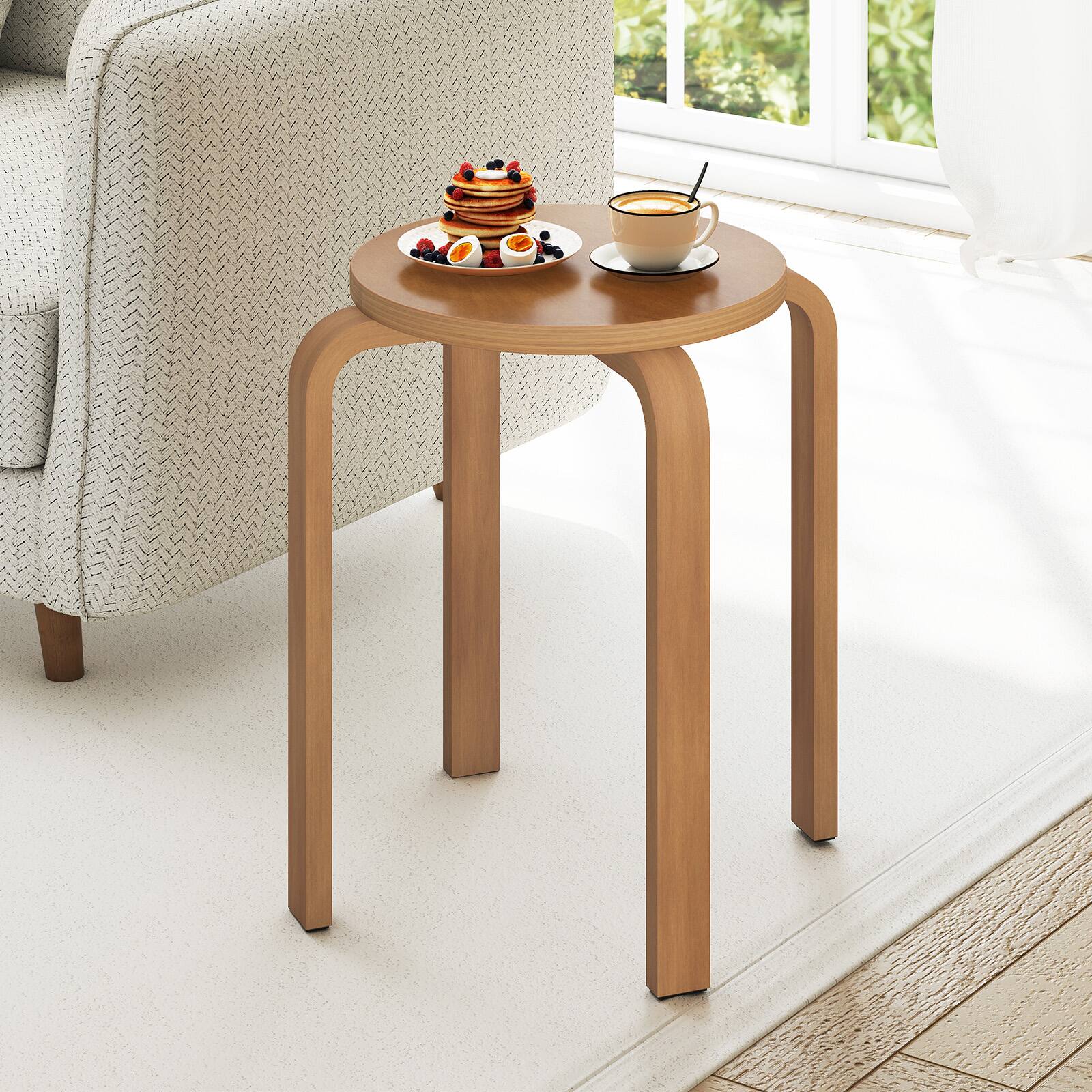 Alt View 5. Gymax - Gymax Set of 4 18'' Stacking Stool Round Dining Chair Backless Wood Home Decor Walnut - Brown.